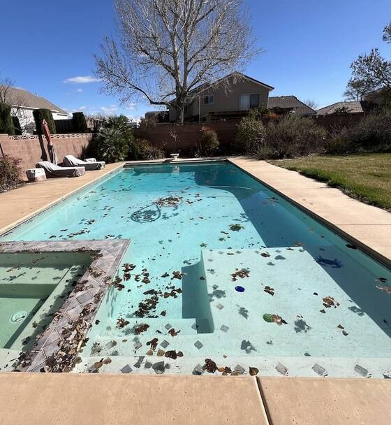 Green lap pool before The Pool Medic service