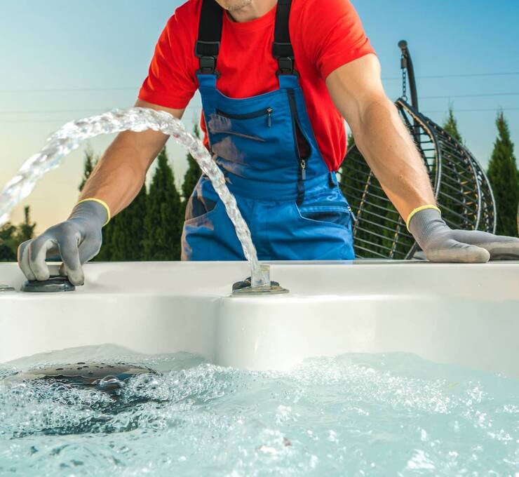 Technician checking spa equipment and jets